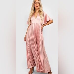 PLUS SATIN PLEATED PLUNGE OCCASION MAXI DRESS